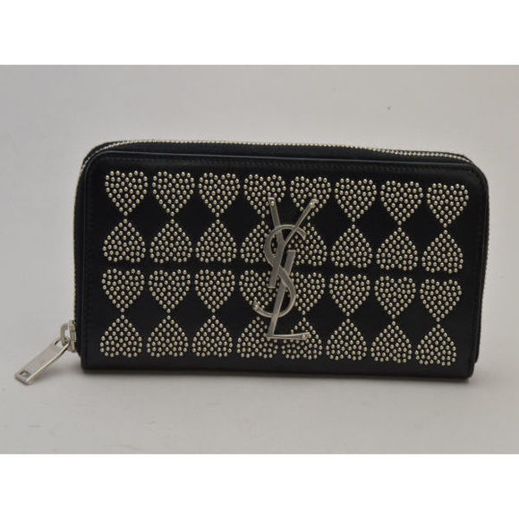 Saint Laurent Round Zipper Long Wallet Heart Studded Black - Picture 1 of 8
